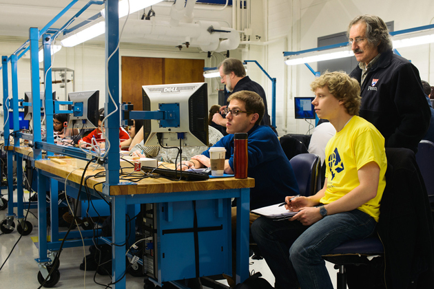 Students working in the new lab.